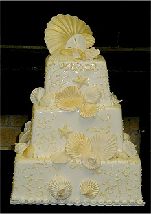 three layer square scallop wedding cake