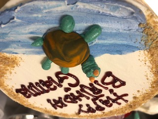 birthday cake with an ocean and turtle design