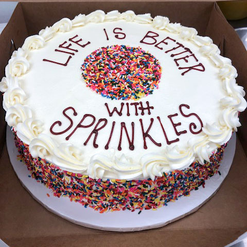 a cake reading life is better with sprinkles